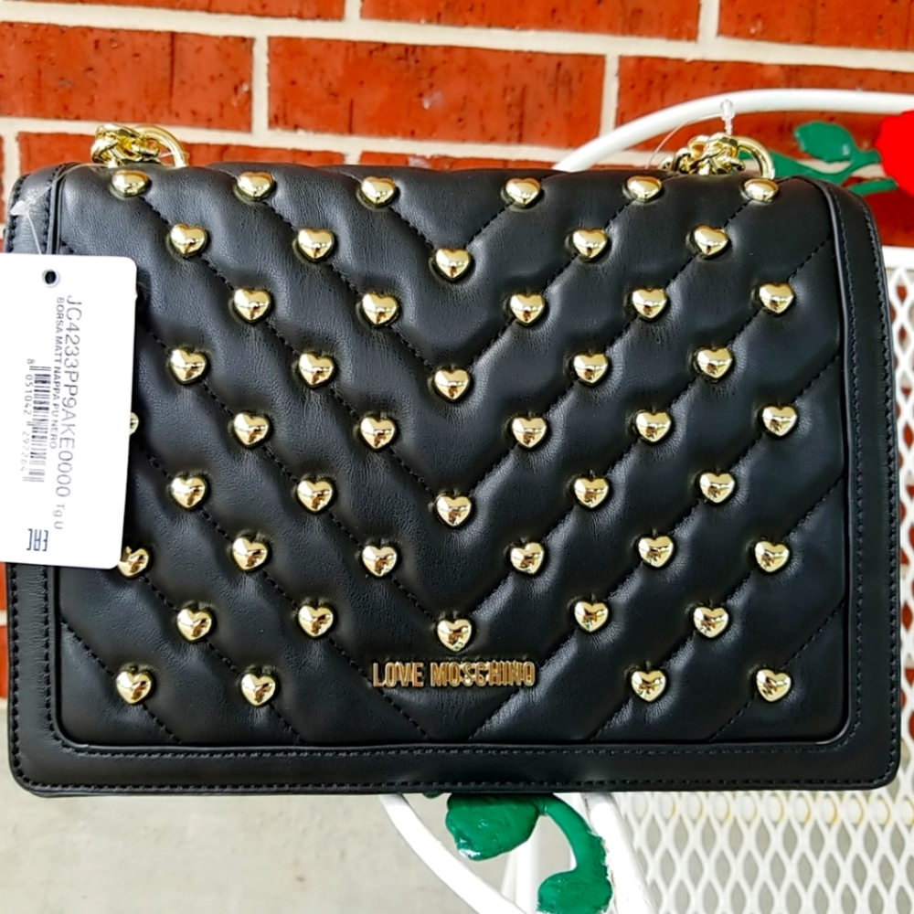 Love Moschino stud chain shoulder bag in black